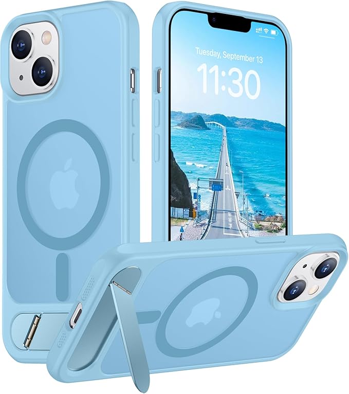 Magnetic Compatible with iPhone 14 Case/iPhone 13 Case,[Built-in Invisible Kickstand][Compatible with MagSafe][Military Grade Shockproof] Slim Translucent Matte Phone Case for iPhone 14/13 6.1"
