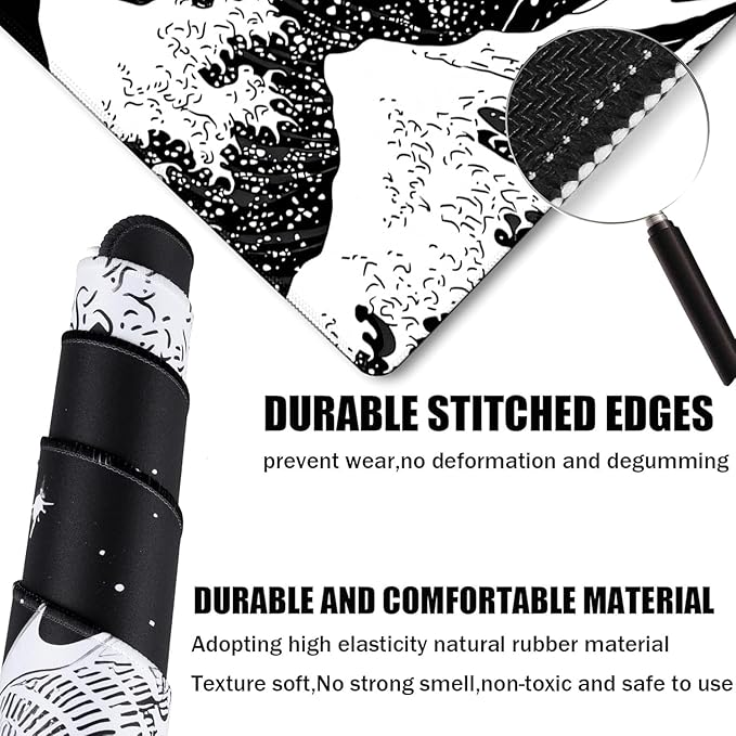 Large Gaming Mouse Pad, Waterproof Extra Large Big Mouse Pad with Stitched Edge, XXXL Non-Slip Black Computer Long Mousepad for Gamer, Office & Home, Black White Dragon