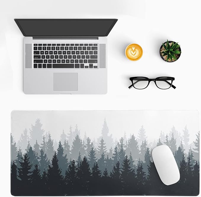 Desk Mat,Large Mouse Pad 31.5x11.8 Inch XL Extended Gaming Mouse Pad Mat with Non-Slip Base Stitched Edges Mousepad for Computer,Office,Keyboard and Laptop - Fog Misty Forest