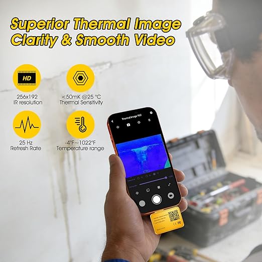 Mini Thermal Imaging Camera,256x192 Thermal Camera for Android,3.2mm Lens Small Thermal Imager for Smartphone -4°F~1022°F TEM Range Measure Home Inspection,Automotive