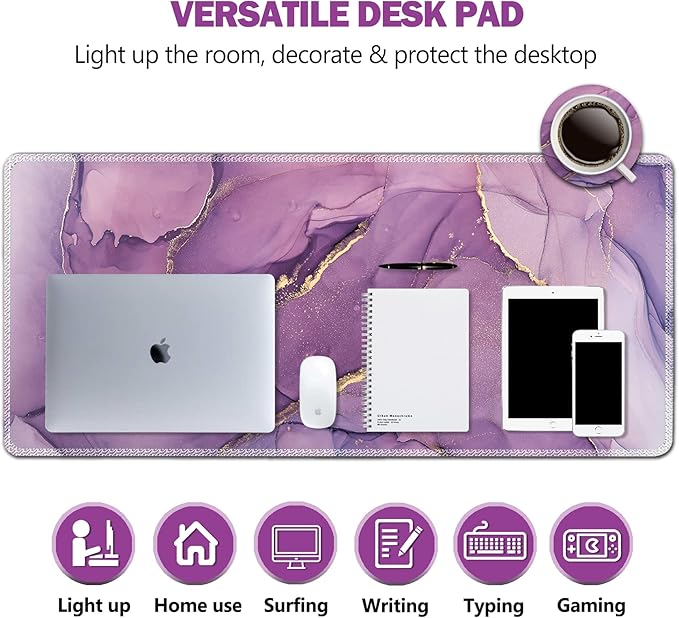 AIMSA Large Gaming Mouse Pad, XXL Keyboard Mouse Mat Extended Desk Pad with Stitched Edges, Durable Non-Slip Base Mousepad for Home Office, 35x15.7inch, Purple Marble