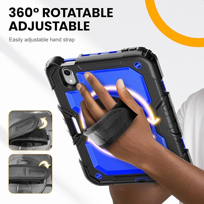 Timecity Case for iPad mini 7 (A17 Pro) 2024/ Mini 6 2021 8.3 inch, Full-Body Drop Protection Case with Screen Protector Pencil Holder&Rotating Stand Hand Strap for iPad mini 7th/6th Gen-Dark Blue