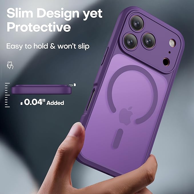 ImpactStrong Magnetic Guard Designed for iPhone 17 Pro Max Case [Camera Protection] [Military Grade Drop Tested] [Compatible with MagSafe] Slim Translucent Matte Phone Case (6.9") - Purple