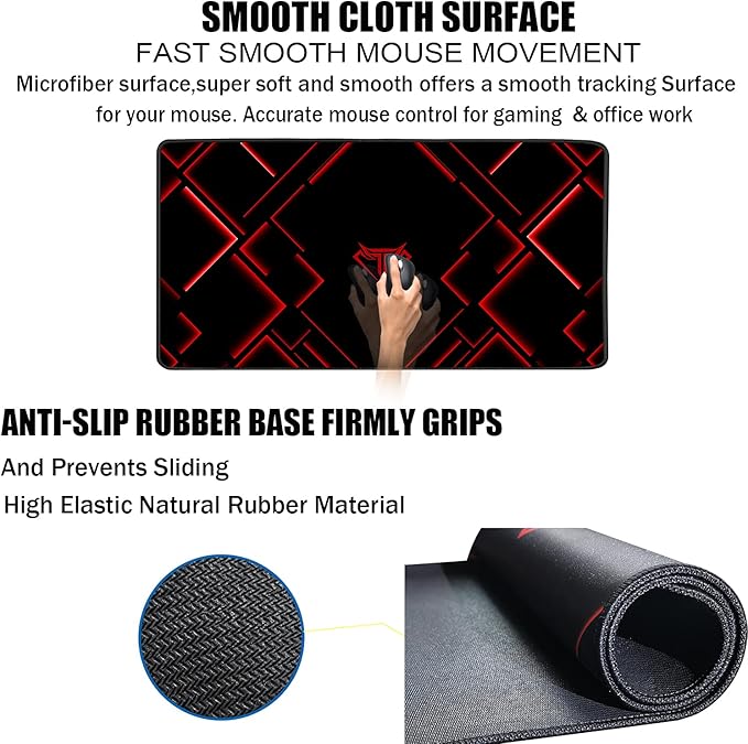 TEDNETGO Large Mouse Pad, Gaming Long Mouse Pad, Waterproof Extra Large Big Mousepad with Stitched Edge, XXL Non-Slip Computer Computer Keyboard Pad Mat for Gamer/Desktop/Office/Home, RED