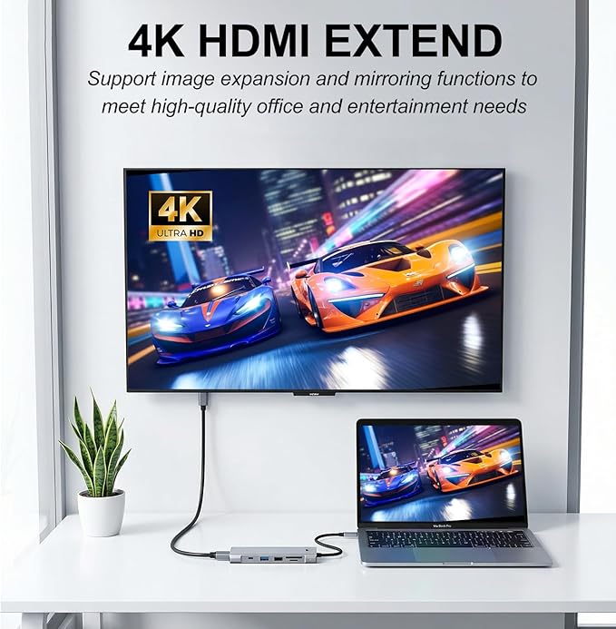 8-in-1 USB C Hub with M.2 NVMe SSD Enclosure, 4K HDMI, 100W PD, 10Gbps USB-C, USB3.2, SD/TF Card Reader for XPS, Dell, MacBook Pro, iPad Pro Upgraded