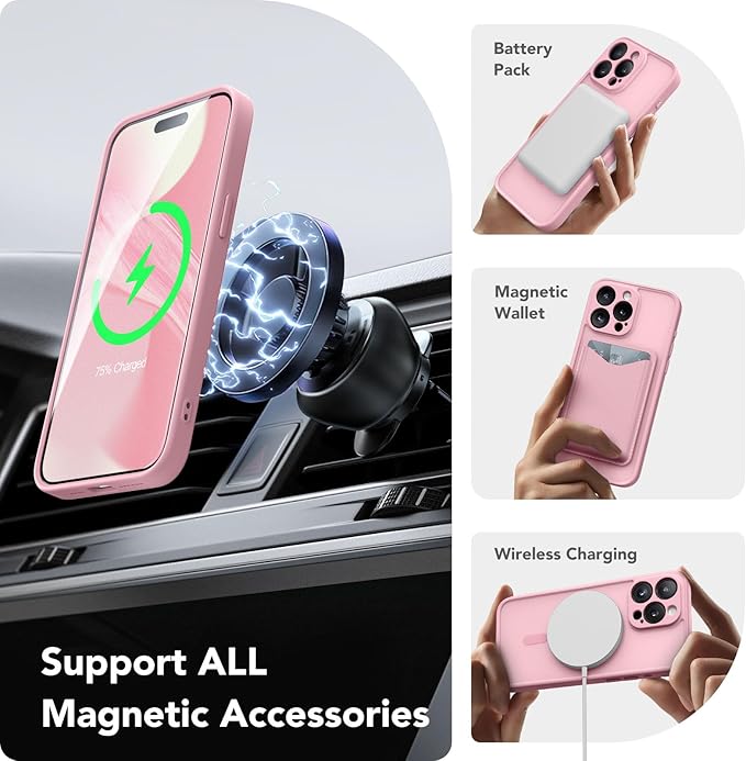 CAPRARO Magnetic for iPhone 15 Pro Case, [Compatible with MagSafe] [Full Camera Protection] Shockproof Protective Slim Translucent Matte Phone Case for iPhone 15 Pro 6.1'', Peach Pink
