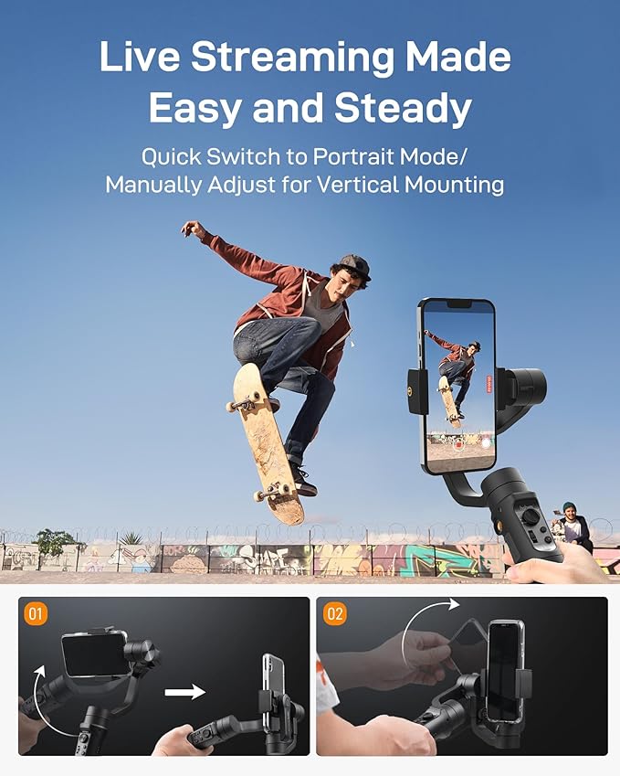 Hohem iSteady Mobile Plus Gimbal Stabilizer for Smartphone, 3-Axis Phone Gimbal for Android and iPhone 15,14,13 PRO, Stabilizer for Video Recording with Face/Object Tracking, 600 °Auto Rotation