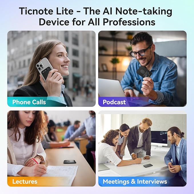 Mobvoi TicNote Lite AI Voice Recorder, AI Note Taker with Instant Transcription & Summarization, APP Control, 120+ Languages, Shadow AI Agent for Lectures, Meetings & Calls,Blue