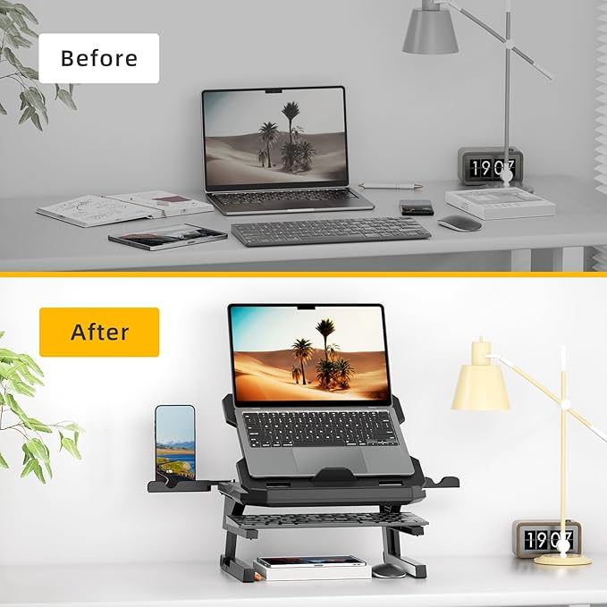 OImaster Laptop Stand for Desk, Phone Stand, Extended Laptops Riser, Elevator, 3 Height Adjustable, Rotatable Base, 10-17 Inches