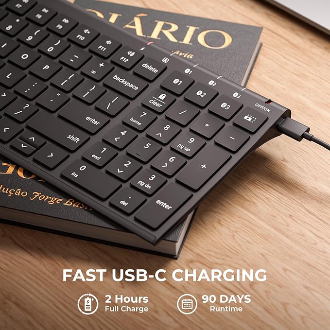 iClever BK10 SE Bluetooth Keyboard for Mac, Multi-Device Wireless Keyboard with Numeric Keypad, Standard Full Size Keys, USB-C Rechargeable, Compatible with Windows, macOS, iPadOS, Android (Black)