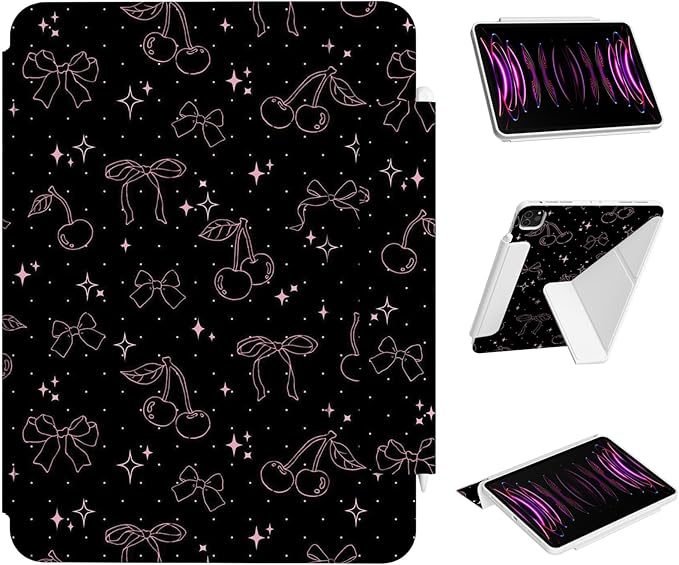 Case for iPad Air 13 Inch M4 (2026)/ M3 (2025)/ M2 (2024) Chip, iPad Pro 12.9” 6th/5th/4th/3rd Generation Case, Origami Trifold Multi-Angle Stand, Magnetic Full-Protective Cover, Cherry Bows