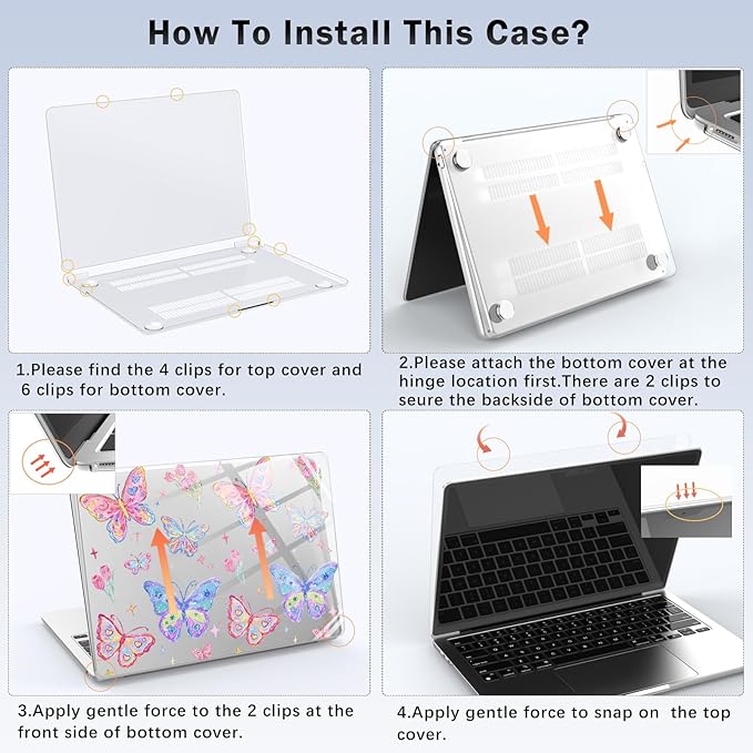 Compatible with MacBook Pro 13 inch Case M2 2025, 2024-2016 A2338 M1 A2251 A2289 A2159 A1989 A1708 A1706, Cute Butterfly Flower Protective Hard Shell Clear Cover for Mac Pro 13