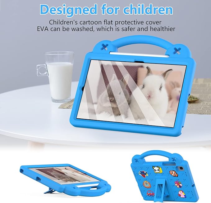 AKABEILA Compatible with Samsung Galaxy Tab A7 10.4 (2020/2022)/Tab S6 10.5(2019)/Tab S5e 10.5 inch(2019)/Tab S6 Lite 2020/2022 10.4 Tablet Case, Shoulder Strap & Pen Tray for Girl Kid Gift Sky Blue