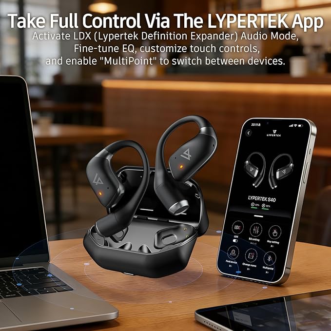Open Ear Earbuds Wireless Bluetooth 5.4, 40H Playback Open Ear Headphones with Ear Hooks, ENC Noise Cancelling, IP55 Waterproof Sports Earbuds for Running Gym Workout Travel, Deep Bass Stereo