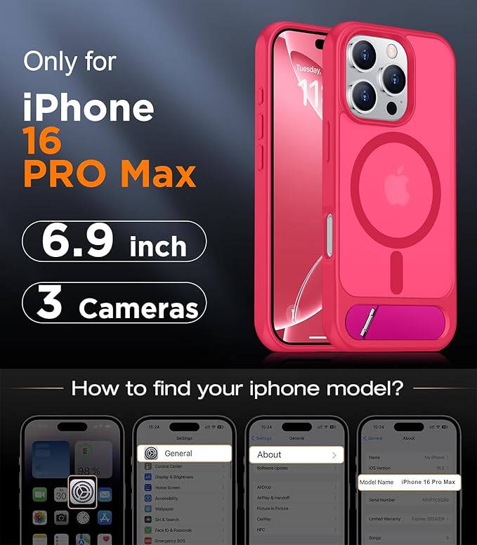 Magnetic Compatible with iPhone 16 Pro Max Case, [Built-in Invisible Kickstand][Compatible with MagSafe][Military Grade Shockproof] Slim Translucent Matte Phone Case for iPhone 16 Pro Max 6.9"