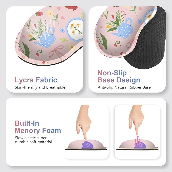 Large Gaming Mouse Pad Set, Adorable Style 4 in1 Ergonomics Keyboard Desk Mat with Memory Foam Wrist Rest, Extended Game Mousepad, Non-Slip Desk Pad Matt Easy Typing Pain Relief I Pink Girly