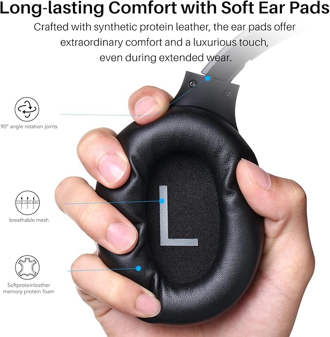 TOZO Hybrid Active Noise Cancelling Headphones, Wireless Over Ear Bluetooth Headset, 60H Playtime, Hi-Res Audio Custom EQ via App Deep Bass Comfort Fit Ear Cups, for Home Office Travel