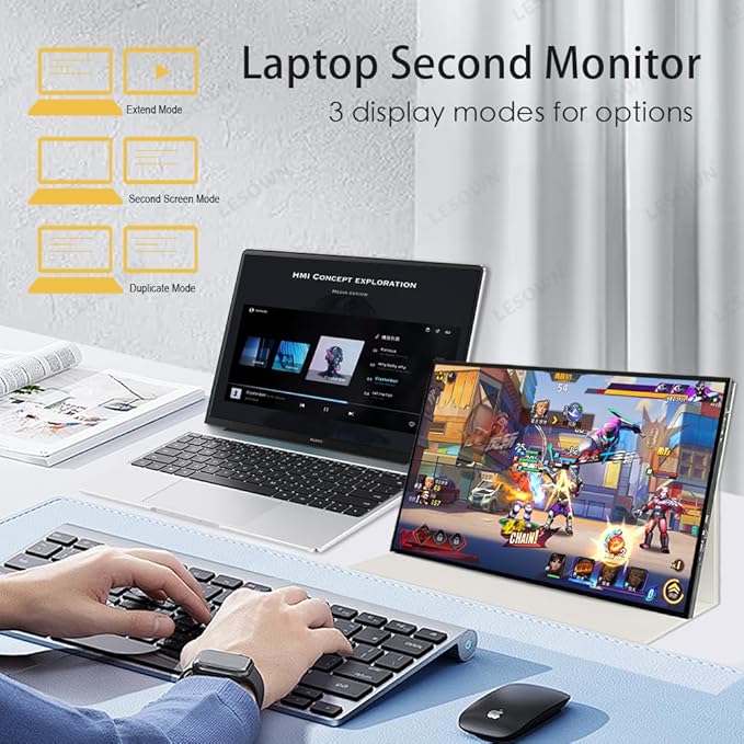 Portable Monitor 16 inch 1920x1200 ADS USB-C HDMI 400Nits High Brightness 120Hz Gaming Ultra Wide Display with Speakers External Monitor for Laptop PC Phone Mac (1200p 120Hz No Touch)