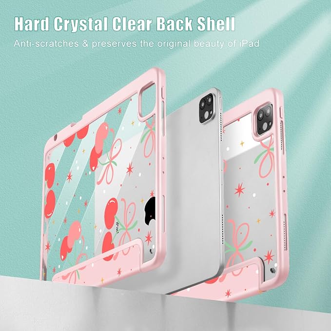 Tuiklol for iPad Pro 12.9 Inch 6th/5th/4th/3rd Generation 2022 2021 2020 2018 Case,Built-in Pencil Holder Clear Transparent Protective Back Shell Cover with Auto Sleep/Wake, Etro Cherry