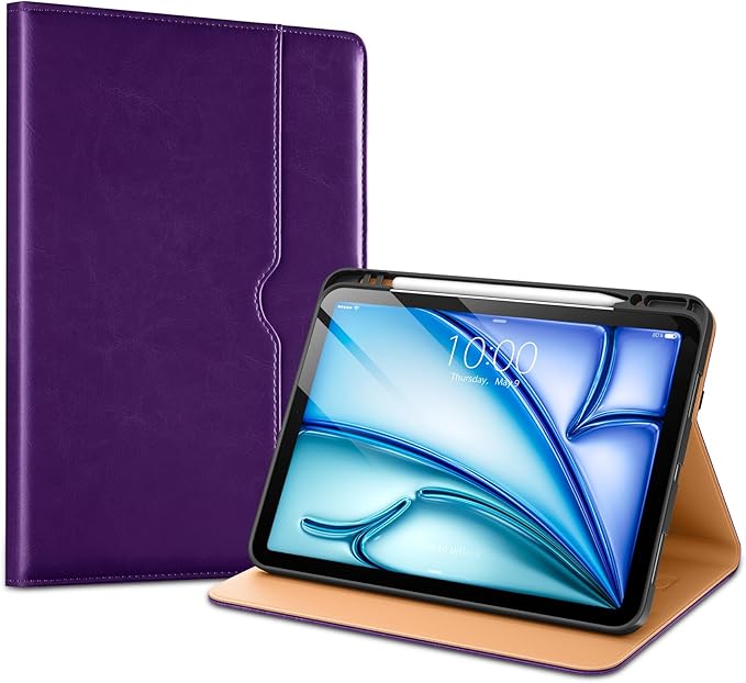 VIKESI Case for iPad Air 13 inch (M4) 2026 / (M3) 2025 / (M2) 2024,Premium Leather Folio,Apple Pencil Holder,Auto Sleep/Wake,Stand Cover - Dark Purple