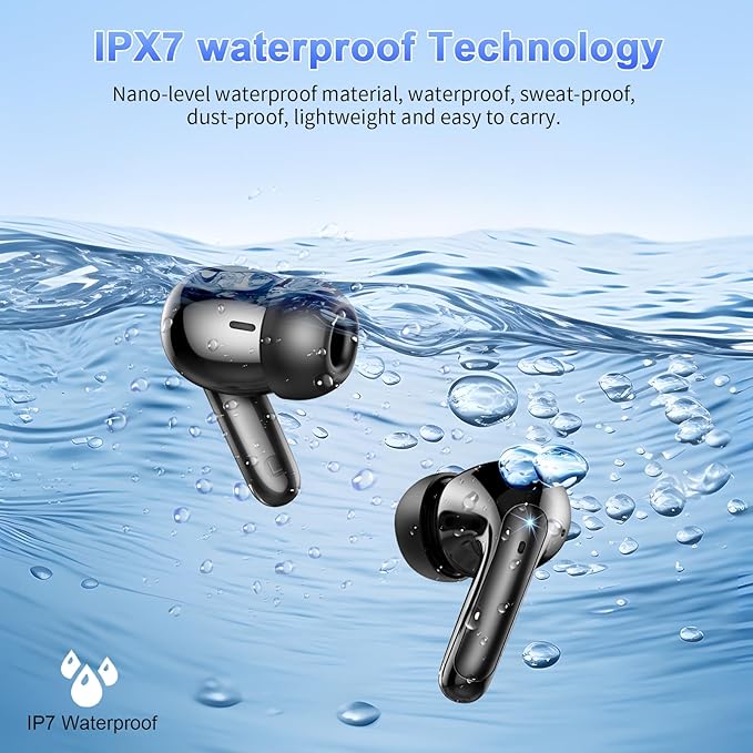 Wireless Earbuds,2025 Bluetooth 5.3 Headphones In Ear with 4 HD microphone, 56H Playtime, HIFI Stereo In Ear Earphones, IPX7 Waterproof Bluetooth Earbuds, LED Display, USB-C, Sport/Work/Leisure/Black