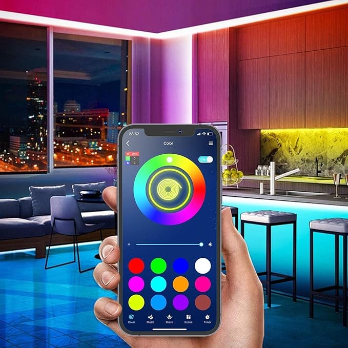 Tenmiro 50ft Led Strip Lights, Tenmiro Smart Led Lights Strip Music Sync Color Changing Lights App Control and 23keys Remote, Led Lights for Bedroom Party Home Decoration