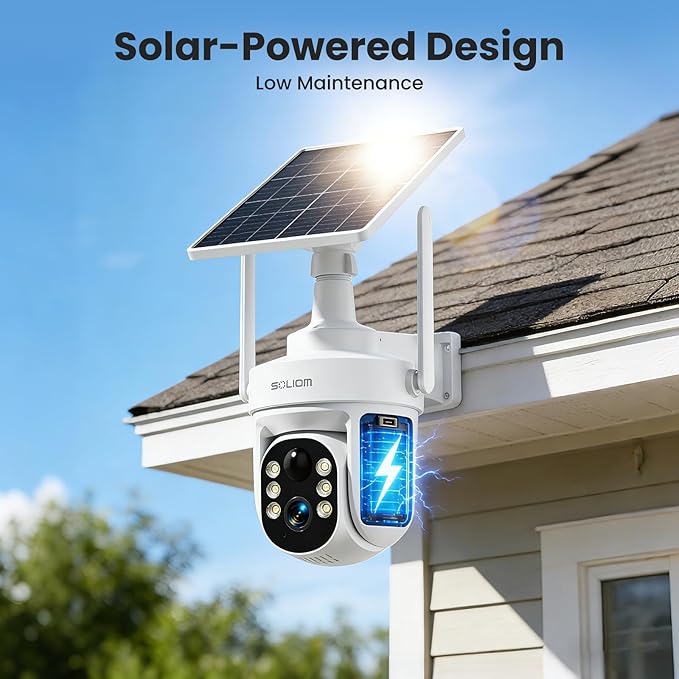 SOLIOM Security Cameras Wireless Outdoor, 6-Camera Solar Security System, 5MP 3K Color Night Vision, Radar Motion Detection, 360° Auto Tracking, No Monthly Fees, 64GB Local Storage
