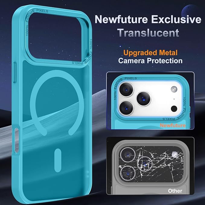Newfuture Magnetic for iPhone 17 Pro Case [Compatible with Magsafe] [Military Grade Drop Protection] Translucent Matte Anti-Scratch Shockproof Protective Phone Cover 6.3 Inch, Lake Blue