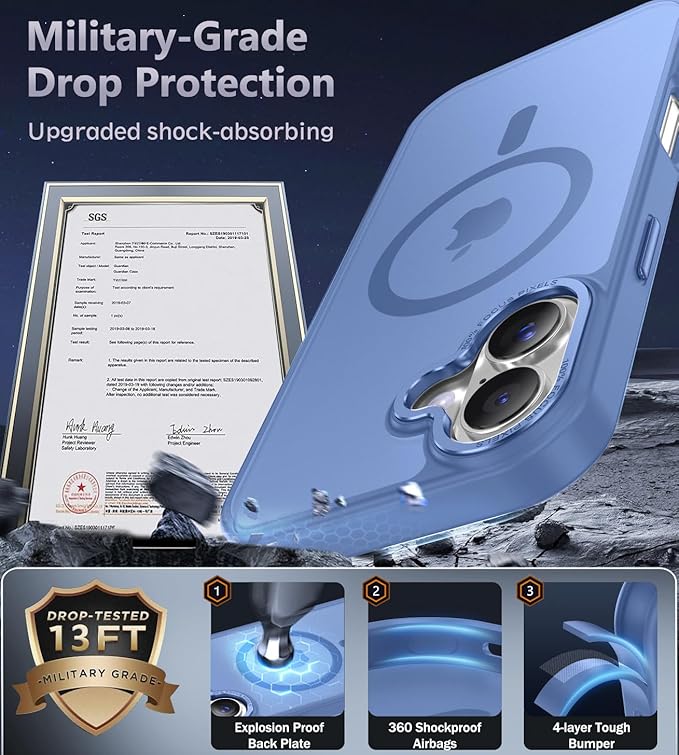 Newfuture Magnetic for iPhone 17 Case [Compatible with Magsafe] [Military Grade Drop Protection] Translucent Matte Anti-Scratch Shockproof Protective Phone Cover 6.3 Inch, Light Blue