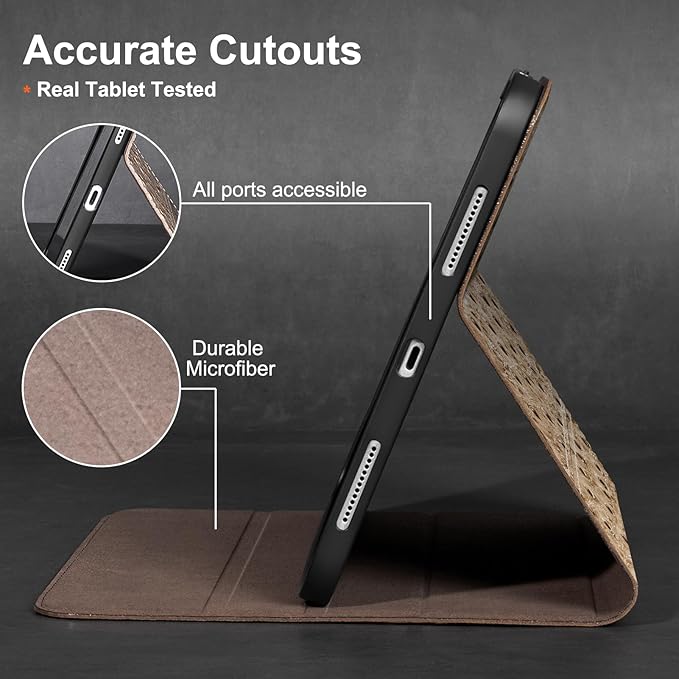 Gexmil Genuine Leather Case for iPad Pro 11 Inch 4/3/2/1st Gen 2022/2021/2020/2018,Smart Folio with Pencil Holder,Protective Shockproof Real Leather Cover,Auto Sleep/Wake,Khaki