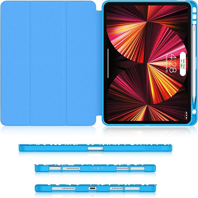Soke for iPad Pro 11 Case (M2) 2022/2021/2020 with Pencil Holder - [Full Body Protection + Apple Pencil Charging + Auto Wake/Sleep], Soft TPU Back Cover for 2022 iPad Pro 11 inch(Book Blue)