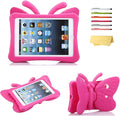 Kids Proof Case for Apple iPad mini 5/4/3/2/1 with Kickstand 3D Cartoon Soft EVA Foam Lightweight Shockproof Cover iPad mini 5th (2019) 4th/3rd/2nd/1st Generation 7.9", Rose Butterfly
