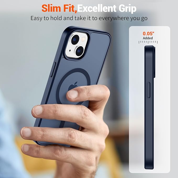 SUPFINE Magnetic for iPhone 15 Case (Compatible with MagSafe) (Military Grade Drop Protection) Translucent Matte Shockproof Phone Cover,Dark Blue