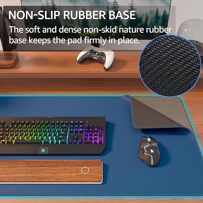 KTRIO Large Gaming Mouse Pad Desk Mat, Superior Micro-Weave Cloth, Non-Slip Rubber Base, Stitched Edges, Water-Resistant, for Gamer, Office & Home, 31.5 x 15.7 Inch，Navy Blue