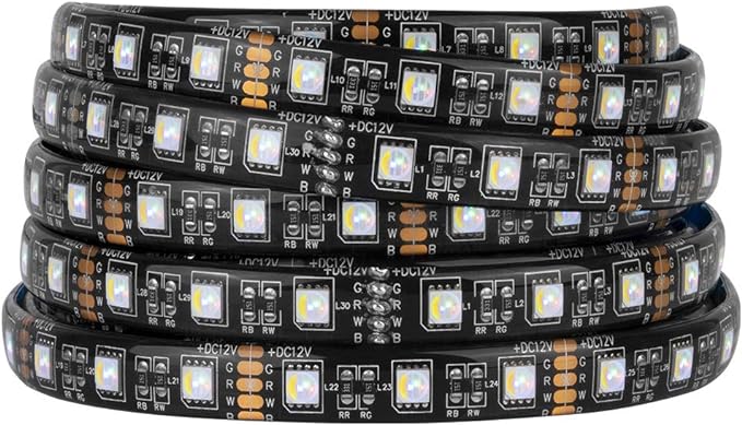 BTF-LIGHTING RGBW LED Strip Lights,UL Listed,5050 4 Colors in 1 RGB + 6000K-7000K Cool White,12V DC,16.4ft/5m 60LEDs/m 12mm Black PCB, IP65 Waterproof for Home Decoration(No Adapter or Controller)