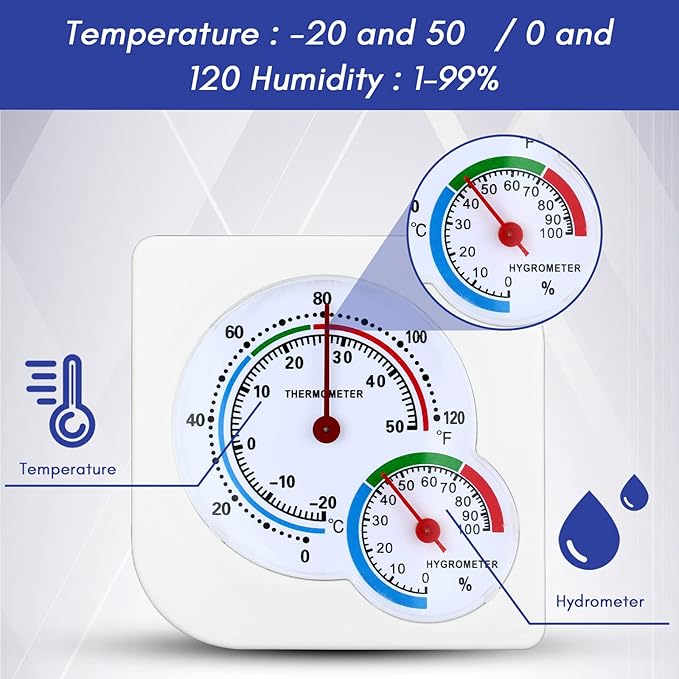 Kathfly 12 Pcs Indoor Thermometer and Humidity Gauge Indoor Mini Thermometer Hygrometer Temperature Humidity Meter Temperature and Monitor with Pointers for Home, Kitchen, Planting Room