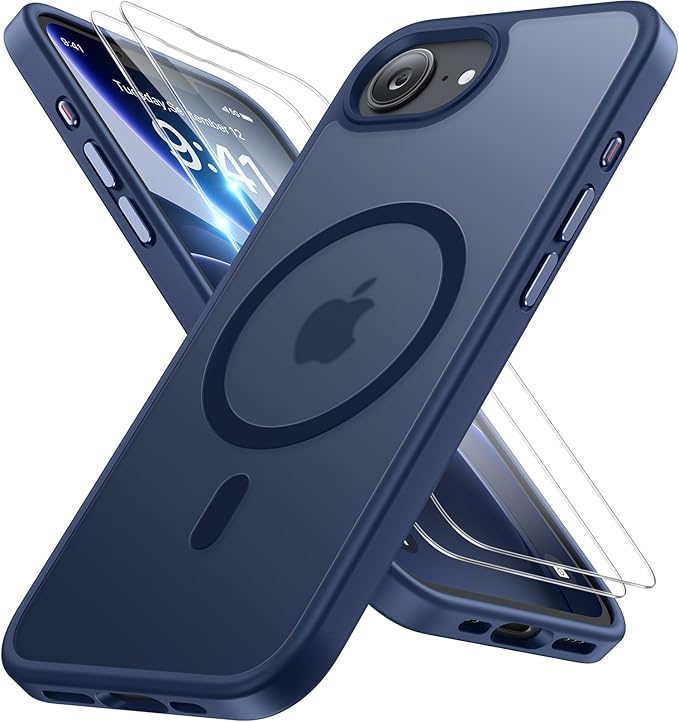 Miracase for iPhone 16e case & iPhone 17e Case for MagSafe [with 2×9H+ Screen Protectors] TOP Military-Grade Protection Shockproof with Velvet Touch for iPhone 16e/17e Phone Case 6.1", Dark Blue