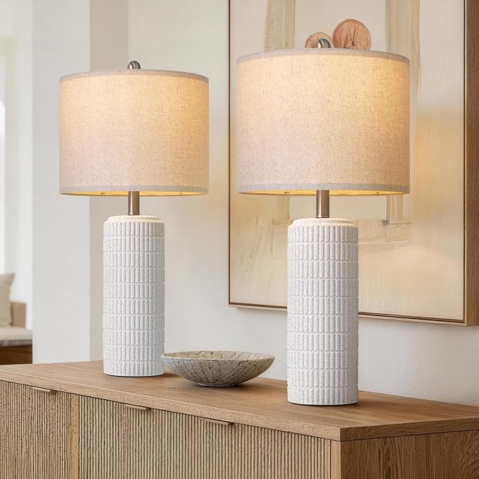 PoKat 27.5'' Tall Table Lamps for Living Room Set of 2, Stone-Like Ceramic Bedroom Lamps for Night Stands, Farmhouse Bedside Lamps for Bedroom Living Room, Nightstand Lamps for End Table, Hallway