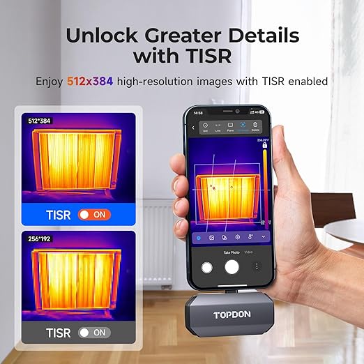 TOPDON TC002 Thermal Camera for iOS (iPhone & iPad), 512 x 384 Super Resolution, 256 x 192 IR High Resolution, Thermal Imager, Thermal Imaging Camera, -4°F~1022°F Temp Range, Support Video Recording