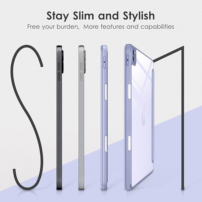 VIKESI Case for iPad Pro 12.9 6th/5th/4th/3rd Generation 2022/2021/2020/2018,TPU Shockproof Frame,Built-in Pencil Holder,Auto Sleep/Wake - Blue Purple