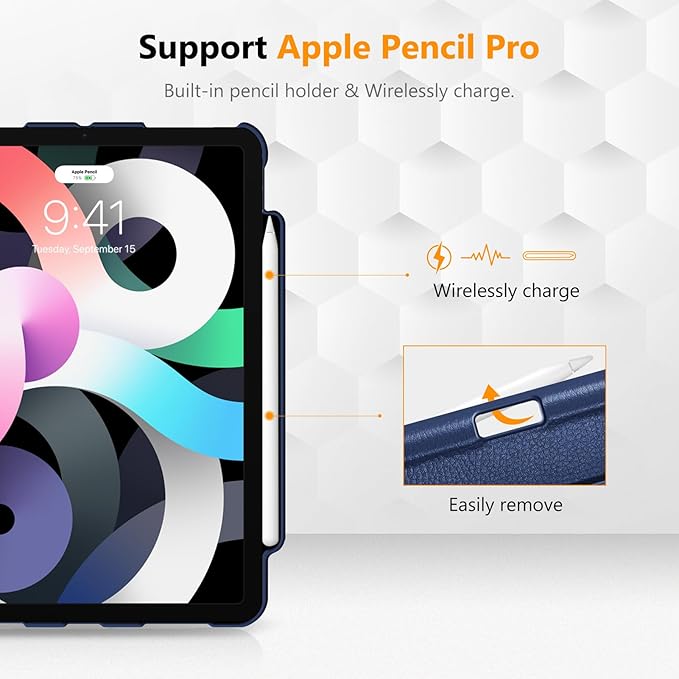 Fintie Rotating Case for iPad Air 11-inch M4/M3/M2 (2026/2025/2024), iPad Air 5th (2022) / 4th Generation 10.9 Inch - 360 Degree Rotating Protective Stand Cover with Pencil Holder, Navy