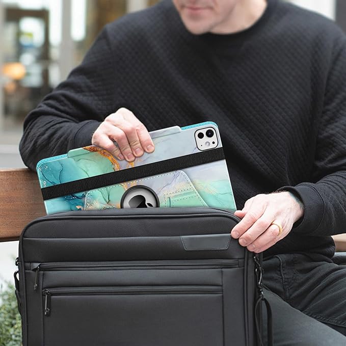 Fintie Rotating Case for iPad Pro 13-inch (M5) 2025 / (M4) 2024 with Pencil Holder - 360 Degree Swiveling Protective Stand Cover with Auto Wake/Sleep, Emerald Marble