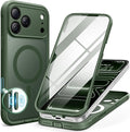 BERFY for iPhone 17 Pro Case, Compatible with MagSafe, Built-in Glass Screen Protector, Camera Protection, Shockproof Full Body Phone case 6.3", Translucent Deep Green