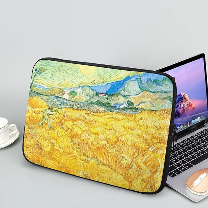 Yellow Wheatfield Laptop Protective Sleeve for Women Men Trendy Van Gogh Reaper Pattern Laptop Covers with Large Capacity Easy to Clean Withstand Daily Wear and Tear Nice Gifts for Holidays