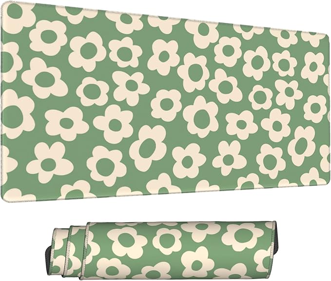 Desk Mat,Vintage Groovy Flowers Extended Gaming Mouse Pad for Office Work & Game,Computer Keyboard Mouse Mat Desk Non-Slip Rubber Base Large Mousepad with Stitched Edges, 31.5x15.7inch