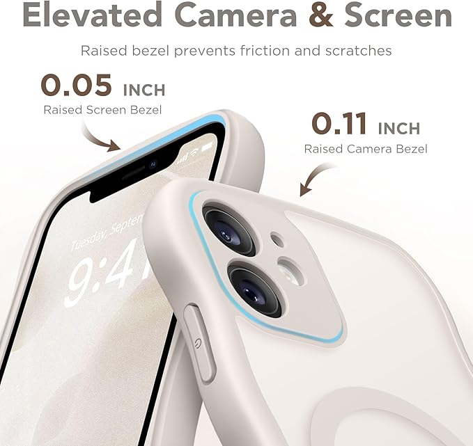CAPRARO Cute for iPhone 11 Case, Compatible with MagSafe, [Curly Wave Edge] [Full Camera Protection] [14 FT Drop Protection] Magnetic Phone Case for 11 6.1 Inch, Stone