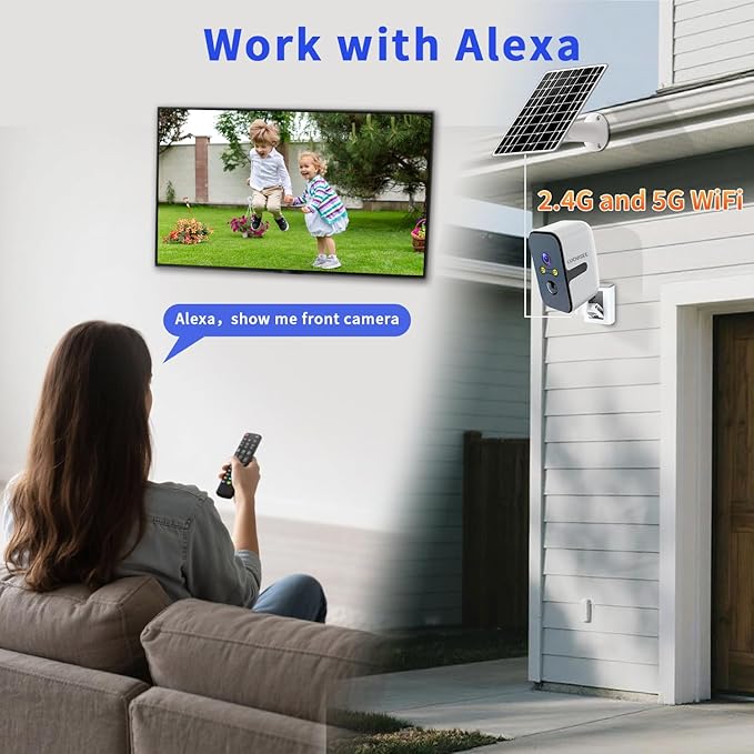Luovisee 2.4/5G WiFi Cameras for Home Security with Solar Panel,Pan Rotating 180° Magnetic Security Camera Wireless,No Monthly Fee, Motion Detection,Work with Alexa,IP65 Weatherproof,Outdoor & Indoor
