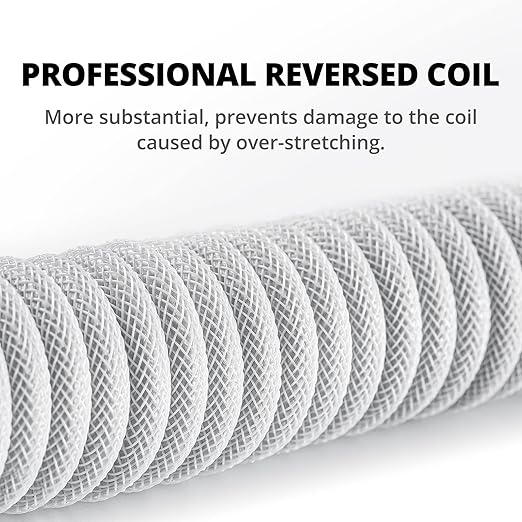 GUNMJO Pro Custom Coiled USB C Cable for Gaming Keyboard, Double-Sleeved Mechanical Keyboard Cable with Detachable Metal Aviator, 1.5M USB-C to USB-A, White Color