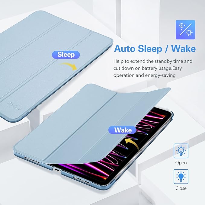ProCase Smart Case for iPad Pro 12.9 2022/2021/2020/2018, Slim Stand Hard Back Shell Smart Cover for iPad Pro 12.9" 6th Gen/5th Gen/4th Gen/3rd Gen -SkyBlue