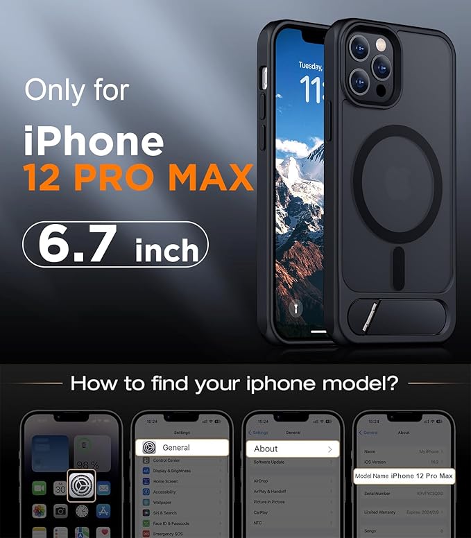 Magnetic Compatible with iPhone 12 Pro Max Case, [Built-in Invisible Kickstand][Compatible with MagSafe][Military Grade Shockproof] Slim Translucent Matte Phone Case for iPhone 12 Pro Max 6.7"